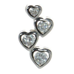 925 Sterling Silver Clear CZ Four Hearts Slider Pendant